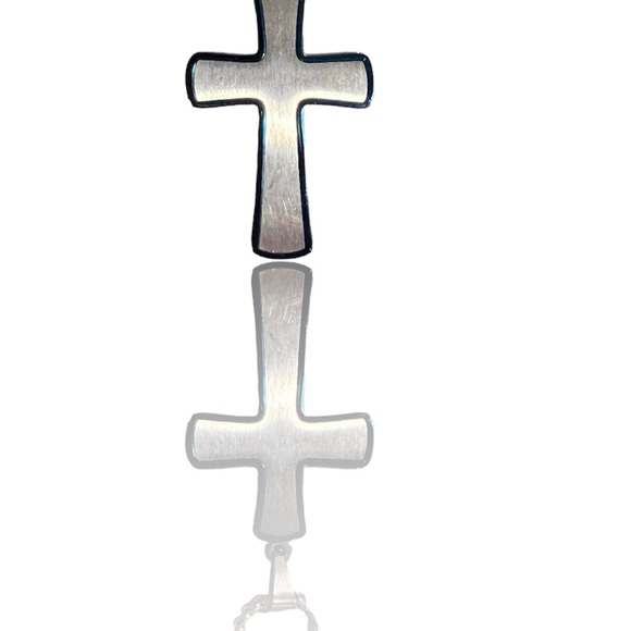 Guess Stainless Steel Round Box Chain Necklace with Cross Pendant with Blue - Picture 2 of 4